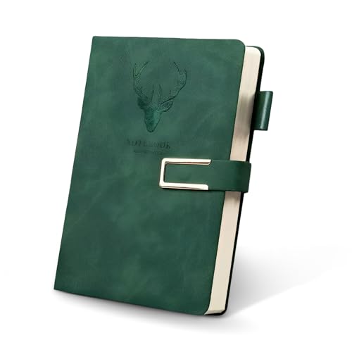 WideSmart A5 Liniertes Notizbuch, Notizblock,Hardcover Leder 360 Seiten,Dickes Raster Notizbuch mit Stifthalter für Frauen Männer Büro Schule Arbeit Tagebuch 14.5 x 21cm von WideSmart