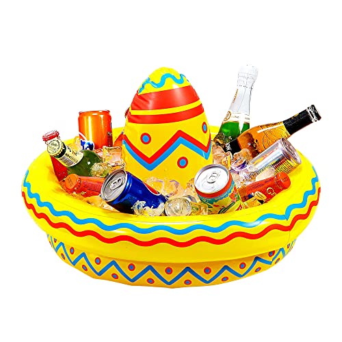 Widmann 04839 - Aufblasbarer Getränkekühler Sombrero, Durchmesser circa 50 cm, Mexiko, Motto-Party, Karneval, Pool-Party von WIDMANN