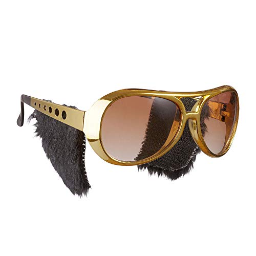 Widmann 6733S - Rock´n´Roll Brille, Gold, mit Koteletten, Sonnenbrille, Karneval, Mottoparty von WIDMANN