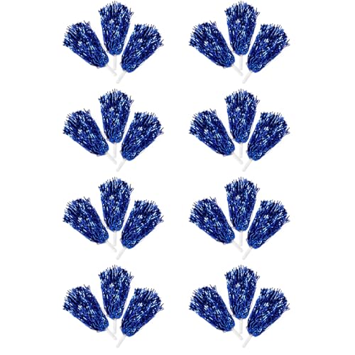 Widybord 24 StüCk Cheerleading Pom Poms Metallfolie Cheer Pom Poms mit Kunststoffgriff für Erwachsene Kinder Cheerleader Party Blau von Widybord