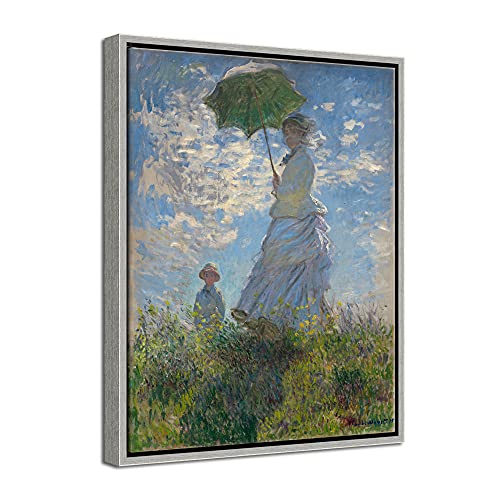 Wieco Art M0103-P Kunstdruck, Frau mit Sonnenschirm, Claude Monet, berühmte Ölgemälde, Reproduktion, Klassische Bilder für Wohnzimmer, Lesesaal, Home Office, Dekoration, M0103-P 12x16inch(Framed) von Wieco Art