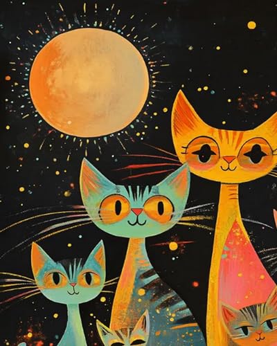 Wihgkin Kreuzstich Stickpackungen Abstrakte Katze 11CT Erwachsene Sticken Set,DIY Stickbilder Vorgedruckt Kreuzstich für Anfänger Home Decor （40x50cm ） von Wihgkin
