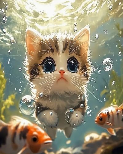 Wihgkin Kreuzstich Stickpackungen Katze und Goldfisch 11CT Erwachsene Sticken Set,DIY Stickbilder Vorgedruckt Kreuzstich für Anfänger Home Decor （40x50cm ） von Wihgkin