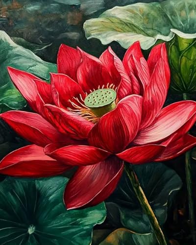 Wihgkin Kreuzstich Stickpackungen Roter Lotus 11CT Erwachsene Sticken Set,DIY Stickbilder Vorgedruckt Kreuzstich für Anfänger Home Decor （40x50cm ） von Wihgkin
