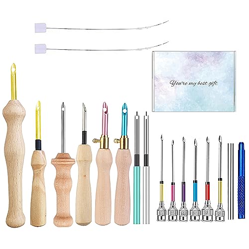 16 Stück Stanznadel Kit - Einstellbares Werkzeug Mit Holzgriff, Stickstift, Tuch Set für Stickgarn Kreuzstich Anfänger von ImxPW