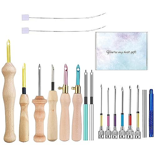 16 Stück Stanznadel Kit Stanznadel Stickerei Kits Einstellbare Stanznadel Werkzeug Holzgriff Stickstift Stanznadel Tuch Stanznadel Set für Stickgarn Kreuzstich Anfänger von Wikmily