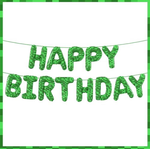40 Zoll Pixel Miner Happy Birthday Ballons, Mine-craf Stil Deko für Kindergeburtstag, Folienbuchstaben Luftballons für Jungen 6 7 8 9 Jahre (B) von Wikrzeer