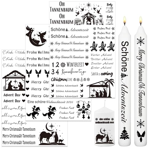 Kerzentatoo Weihnachten (200+ Muster) - Wassertransferdruck, 3 PCS A4 Wasserschiebefolie, Tattoofolie, Kerzenfolie - Weihnachten Dekorieren Geschenk von Wikrzeer