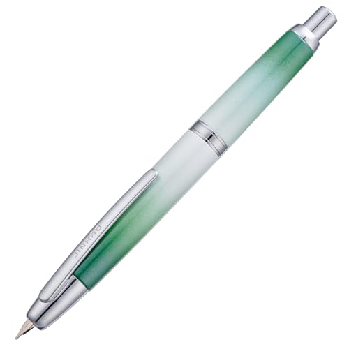 Jinhao 10 Capless Füllfederhalter mit Box, Farbverlauf Grasgrün einziehbare feine Feder mit Tintenkonverter-Set (Silber Clip) von Wikult