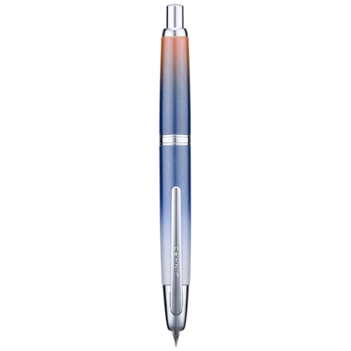 Jinhao 10 Press Füllfederhalter mit Box, Farbverlauf Dunkelblau Einziehbare mittlere Feder mit Tintenkonverter-Set (Silber Clip) von Wikult