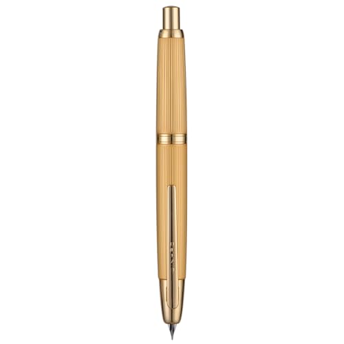 Jinhao 10 Press Füllfederhalter mit Box, Gebürstetes Mattes Gold einziehbare mittlere Feder mit Tintenkonverter-Set (Goldener Clip) von Wikult