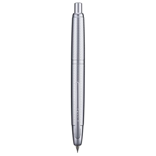 Jinhao 10 Press Füllfederhalter mit Box, Gewellte Helle Chrom einziehbare mittlere Feder mit Tintenkonverter-Set (Silber Clip) von Wikult