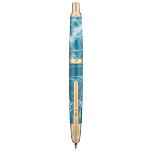 Jinhao 10 Press Füllfederhalter mit Box, Marmorblau Einziehbare mittlere Feder mit Tintenkonverter-Set (Goldener Clip) von Wikult