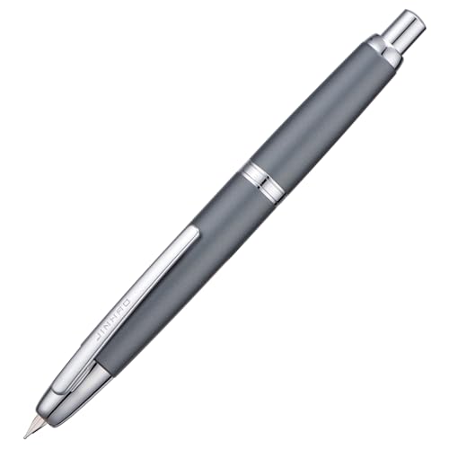 Jinhao 10 Press Füllfederhalter mit Box, Metallgrau einziehbare feine Feder mit Tintenkonverter-Set (Silber Clip) von Wikult