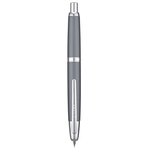 Jinhao 10 Press Füllfederhalter mit Box, Metallgrau einziehbare mittlere Feder mit Tintenkonverter-Set (Silber Clip) von Wikult