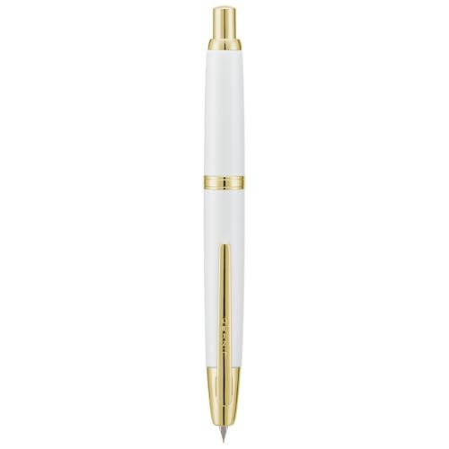 Jinhao 10 Press Füllfederhalter mit Box, Perlweiß einziehbare mittlere Feder mit Tintenkonverter-Set (Goldener Clip) von Wikult