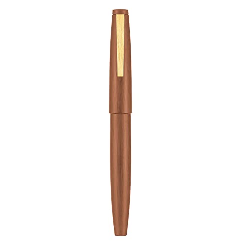 Jinhao 80 – Füllfederhalter aus gebürsteter brauner Faser, feine Iridium-Goldfeder mit Tintenkonverter und Stiftbeutel-Set (Goldener Clip) von Wikult