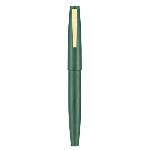 Jinhao 80 – Füllfederhalter aus gebürsteter dunkelgrüner Faser, feine Iridium-Goldfeder mit Tintenkonverter und Stiftbeutel-Set (Goldener Clip) von Wikult