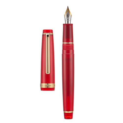 Jinhao 82 Acryl-Füllfederhalter, Iridium Extra feine Feder mit Tintenkonverter, transparentes Rot, klassisches Design, glattes Schreibstift (Goldrand) von Wikult