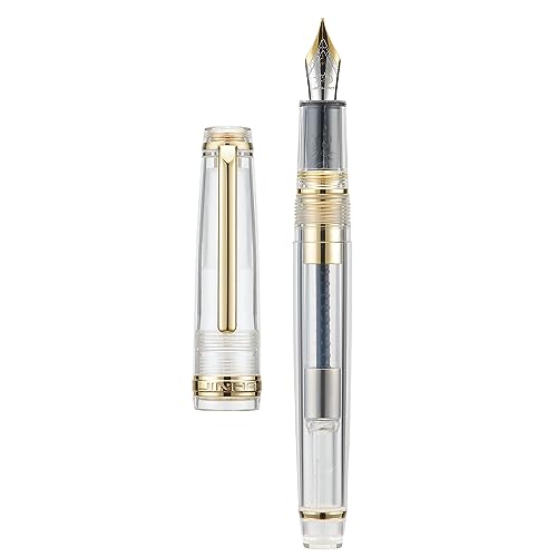 Jinhao 82 Acryl Füllfederhalter, Iridium Extra feine Feder mit Tintenkonverter, transparentes einzigartiges Design, glattes Schreibstift (Goldrand) von Wikult