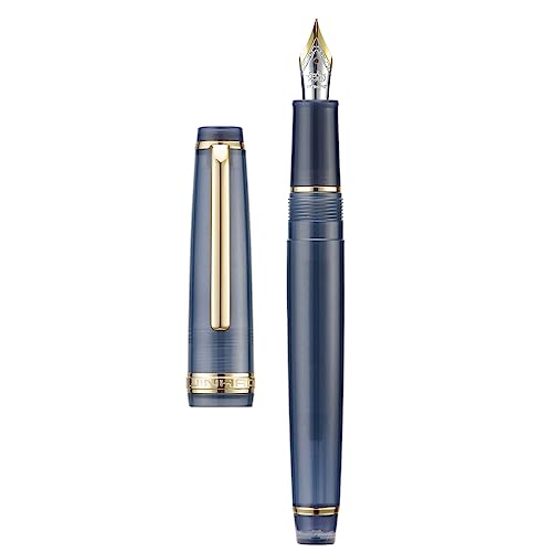 Jinhao 82 Acryl Füllfederhalter, Iridium Feine Feder mit Tintenkonverter, Transparent Dunkelblau Klassisches Design Glattes Schreiben Stift (Goldrand) von Wikult