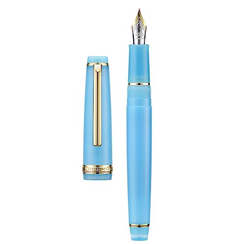 Jinhao 82 Acryl Füllfederhalter, Iridium Feine Feder mit Tintenkonverter, Transparent Meerblau Klassisches Design Glattes Schreiben Stift (Goldrand) von Wikult