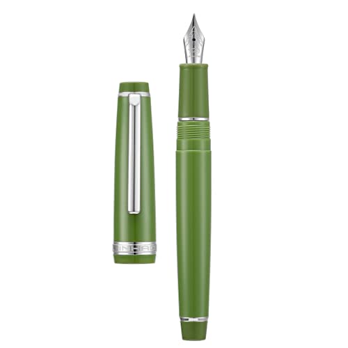 Jinhao 82 Avocado Grün Acryl Füllfederhalter, Iridium gebogene Spitze, klassisches Design, glatter Schreibstift mit Tintenkonverter (Silberrand) von Wikult
