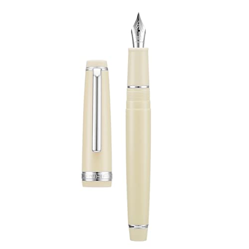 Jinhao 82 Ivory White Acryl Füllfederhalter, Iridium Extra Feine Spitze Klassisches Design Glatt Schreibstift mit Tintenkonverter (Silberrand) von Wikult