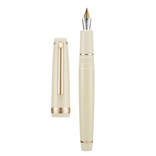 Jinhao 82 Ivory White Acryl Füllfederhalter, Iridium Extra Feine Spitze Klassisches Design Glattes Schreibstift mit Tintenkonverter (Goldrand) von Wikult