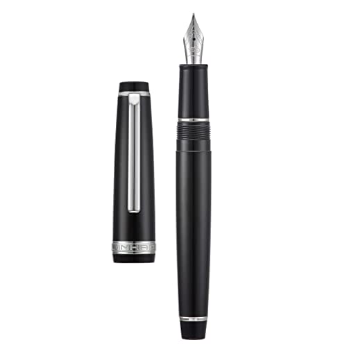 Jinhao 82 Schwarz Acryl Füllfederhalter, Iridium Mittlere Spitze Klassisches Design Glatter Schreibstift mit Tintenkonverter (Silber Trim) von Wikult