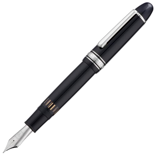 Wikult Yongsheng Junlai 930 Acryl Füllfederhalter, Größe 9 Breit Feder mit Kolbenfüllsystem, Piano Schwarz Zaun Tinte Tank Design Glattes Schreibgerät (Silberner Rand) von Wikult