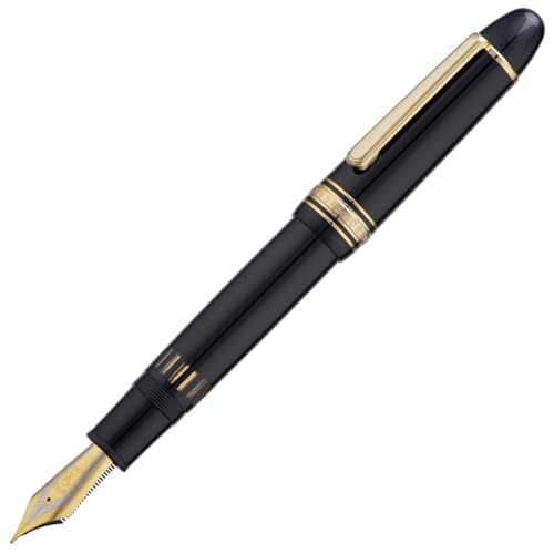 Wikult Yongsheng Junlai 930 Acryl Füllfederhalter, Größe 9 Mittlere Feder mit Kolbenfüllsystem, Piano Schwarz Zaun Tinte Tank Design Glattes Schreibgerät (Goldener Rand) von Wikult
