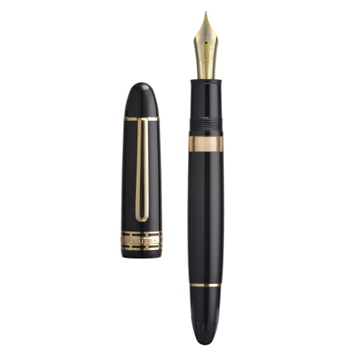 Yongsheng 630 Acryl-Füllfederhalter, Iridium, mittlere Feder mit Kolbenfüllsystem, Klavierschwarz, klassisches Design, glattes Schreiben (Goldrand) von Wikult