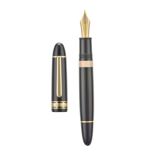 Yongsheng 630 Acryl-Füllfederhalter, Iridium, mittlere Feder mit Kolbenfüllsystem, Klavierschwarz, klassisches Design, glattes Schreiben (Goldrand) von Wikult