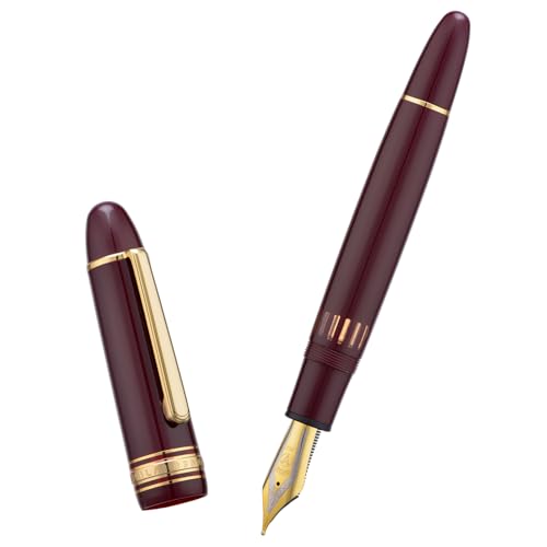 Yongsheng Junlai 930 Acryl Füllfederhalter, Größe 9 Breit Feder mit Kolbenfüllsystem, Wein Rot Zaun Tinte Tank Design Glattes Schreibgerät (Goldener Rand) von Wikult