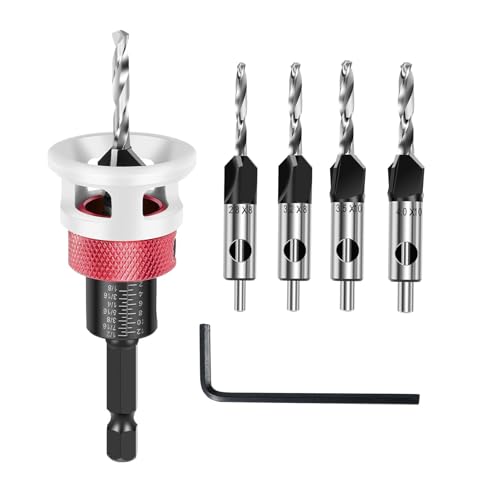 Kegelsenker-Bohrer-Set mit Tiefenanschlag, 4 Stück, HSS M2 Bits, konischer Kopf, 7/64 Zoll, 1/8 Zoll, 9/64 Zoll, 5/32 Zoll Bohrer + 3/8 Zoll Senkbohrung für Holz, Kunststoff, Holzbearbeitung Kegelsenker-Bohrer-Set mit Tiefenanschlag, 4 Stück, HSS M2 Bits, konischer Kopf, 7/64 Zoll, 1/8 Zoll, 9/64 Zoll, 5/32 Zoll Bohrer + 3/8 Zoll Senkbohrung für Holz, Kunststoff, Holzbearbeitung von WildBossy