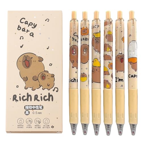 Aesthetic Capybara Pens Set – 6PCS Novelty Gel Pens with Smooth Black Ink, 0.5mm Fine Tip, Comfortable Grip Cute Cartoon Animal Stationery for Teen Girls Boys, Ideal for Notebooks, Art Projects von WildHarmony
