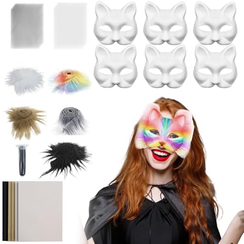 WildHarmony Weiße Katzenmaske - Tiermasken-Set - Bastelset Mit Netzstoff Und Samtstoff-Zubehör Für Karneval Cosplay Party Maskerade von WildHarmony