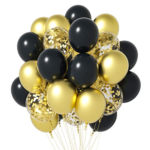 70pcs Schwarz und Gold Konfetti Luftballons, Wiletasz 30cm Metallic Gold Schwarz Latex Ballons Party Ballons Helium Ballons für Baby Dusche, Geburtstag, Graduierung, Jahrestag Dekoration von Wiletasz
