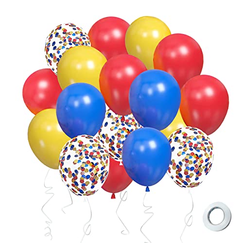 Luftballons Blau Rot Gelb, 60 Stück Matt Blau Rot Gelb Heliumballons mit Konfetti Latexballons Zirkus-Geburtstagsfeierballons für Kinder Babyparty Hochzeit Karneval Party Dekorationszubehör von Wiletasz