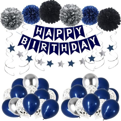 Wiletasz Marineblau Geburtstag Dekorationen Männer, Blau Party Dekorationen für Männer Frauen Jungen, Happy Birthday Luftballons für Party Decor 16th 20th 25th 30th 35th 40th 50th 60th 70 Wiletasz Marineblau Geburtstag Dekorationen Männer, Blau Party Dekorationen für Männer Frauen Jungen, Happy Birthday Luftballons für Party Decor 16th 20th 25th 30th 35th 40th 50th 60th 70 von Wiletasz