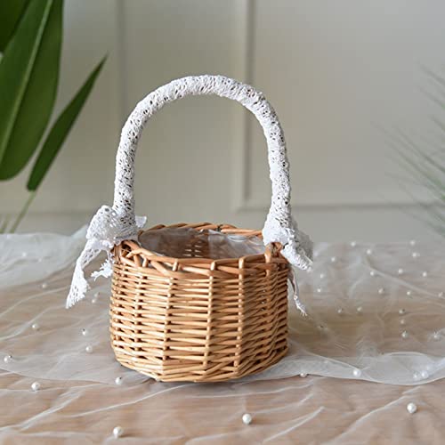 Blumenkorb, gewebte Blumenhandkörbe, geeignet für Picknick, Wandern, Camping, mit Griff, Lebensmittelaufbewahrungskorb, für Zuhause, Garten, Dekoration, Hochzeit, Blumenmädchen, 2 Stück von Wilitto