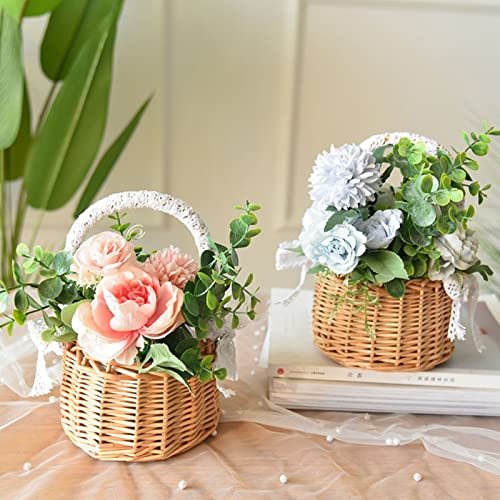 Blumenkorb, gewebte Blumenhandkörbe, geeignet für Picknick, Wandern, Camping, mit Griff, Lebensmittelaufbewahrungskorb, für Zuhause, Garten, Dekoration, Hochzeit, Blumenmädchen, Körbe 1 von Wilitto