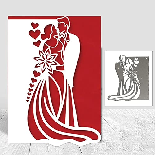 Stanzformen für Kartenherstellung, robust, einfach zu bedienen, wiederverwendbar, ausgehöhlt, Hochzeitspaar, Scrapbooking, DIY-Prägeschablone für Geschenk, Silber von Wilitto