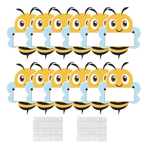 Wilitto Bienenausschnitte für Klassenzimmer, Pinnwand-Dekorationen, Bienen-Namensschilder, Studenten-Namensschilder für Klassenzimmer, Cubbies, Schreibtische, 12 Stück von Wilitto