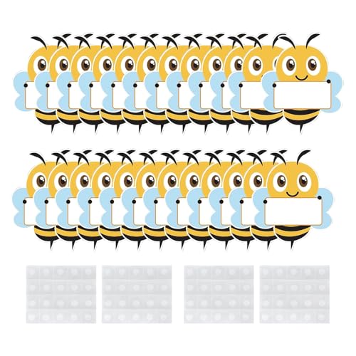 Wilitto Bienenausschnitte für Klassenzimmer, Pinnwand-Dekorationen, Bienen-Namensschilder, Studenten-Namensschilder für Klassenzimmer, Cubbies, Schreibtische, 24 Stück von Wilitto