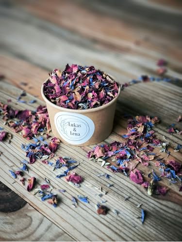 Blütenkonfetti Fairytale mit Bechern und individuellem Sticker | 1L (50g) & 10 braune Becher | Hochzeit | Geburtstag | Events | nachhaltiges Konfetti | Dekoration (Layout 1) von Willach GbR