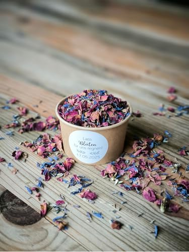 Blütenkonfetti Fairytale mit Bechern und individuellem Sticker | 1L (50g) & 10 braune Becher | Hochzeit | Geburtstag | Events | nachhaltiges Konfetti | Dekoration (Layout 4) von Willach GbR