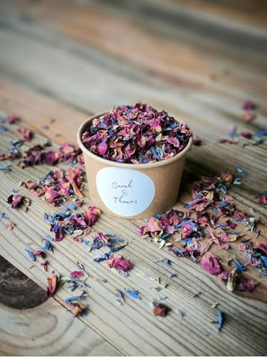 Blütenkonfetti Fairytale mit Bechern und individuellem Sticker | 1L (50g) & 10 braune Becher | Hochzeit | Geburtstag | Events | nachhaltiges Konfetti | Dekoration (Layout 5) von Willach GbR