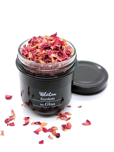 Blütenkonfetti im Glas – Duftende Rosenblüten in schwarzem Schraubglas, natürliches Potpourri mit Wildrosen-Duftöl, stilvolle Dekoration und nachhaltiges Geschenk, Durchmesser 7 cm, Höhe 8,5 cm Blütenkonfetti im Glas – Duftende Rosenblüten in schwarzem Schraubglas, natürliches Potpourri mit Wildrosen-Duftöl, stilvolle Dekoration und nachhaltiges Geschenk, Durchmesser 7 cm, Höhe 8,5 cm von Willach GbR